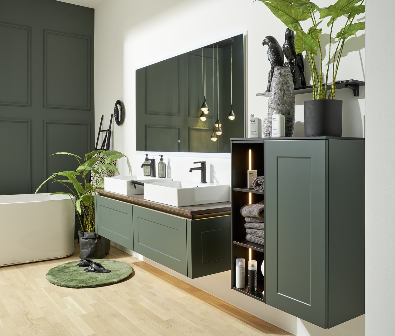 Baño moderno tonos verdes